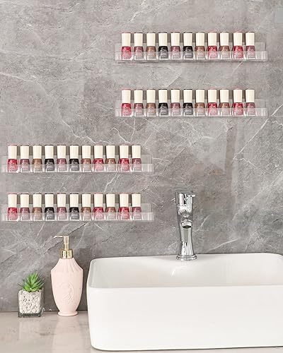 Miniatura 6 de LikeU Estante para esmalte de uñas, 2 unidades, organizador de esmalte de uñas acrílico transparente con inserciones de extremo antideslizantes