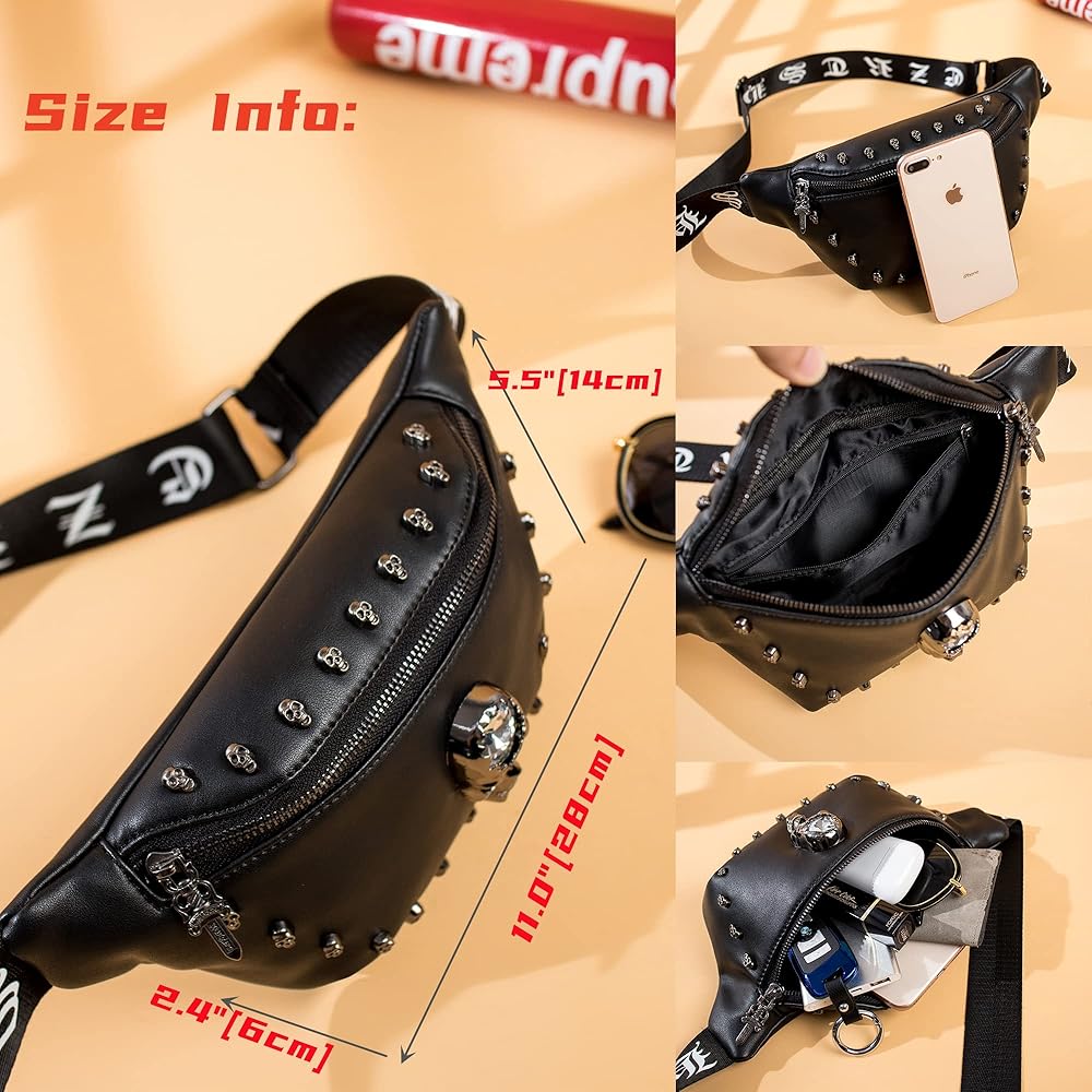 skull stud leather waist pouch 骨 KMRii