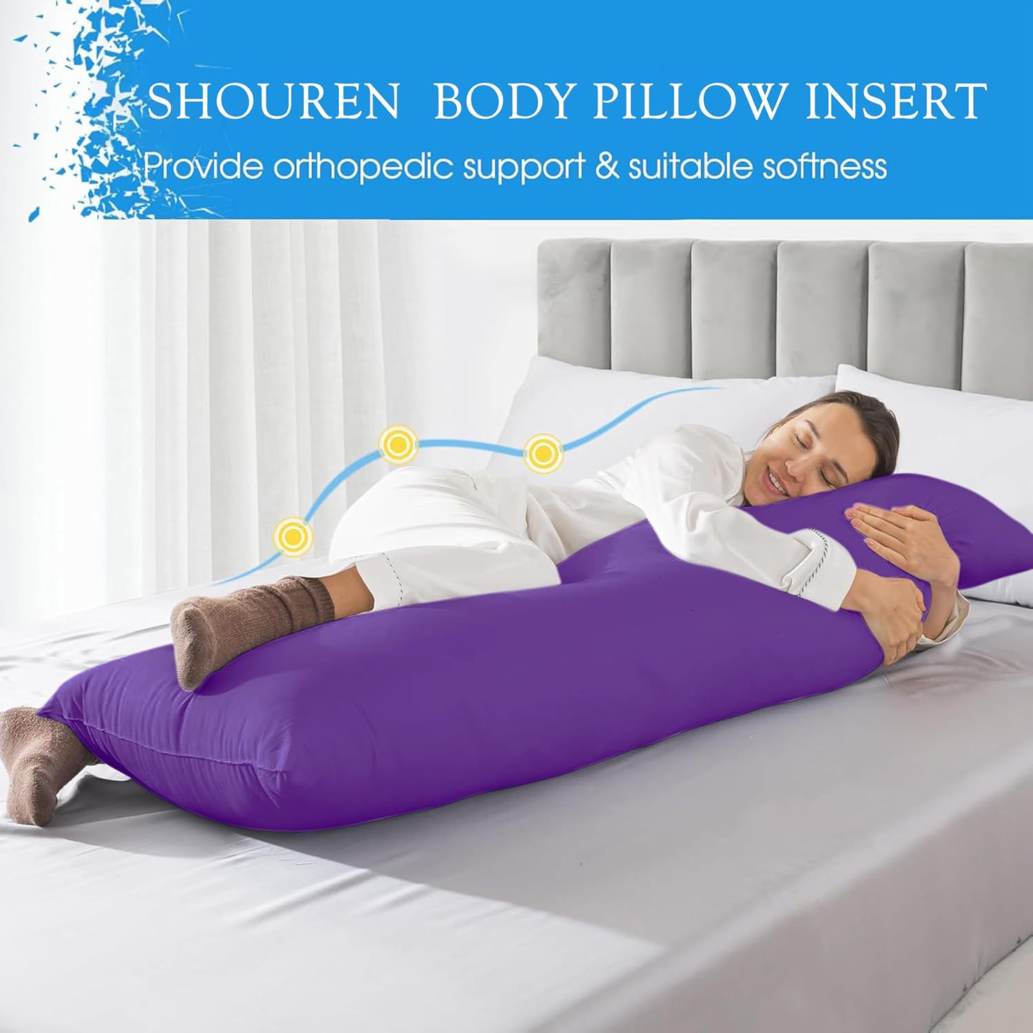 SHOUREN Cotton Body Pillow Insert - Cooling Breathable Full Body Pillow for Side Sleeper - Soft Long Bed Pillow for Adults - 20 x 54 inch-Purple