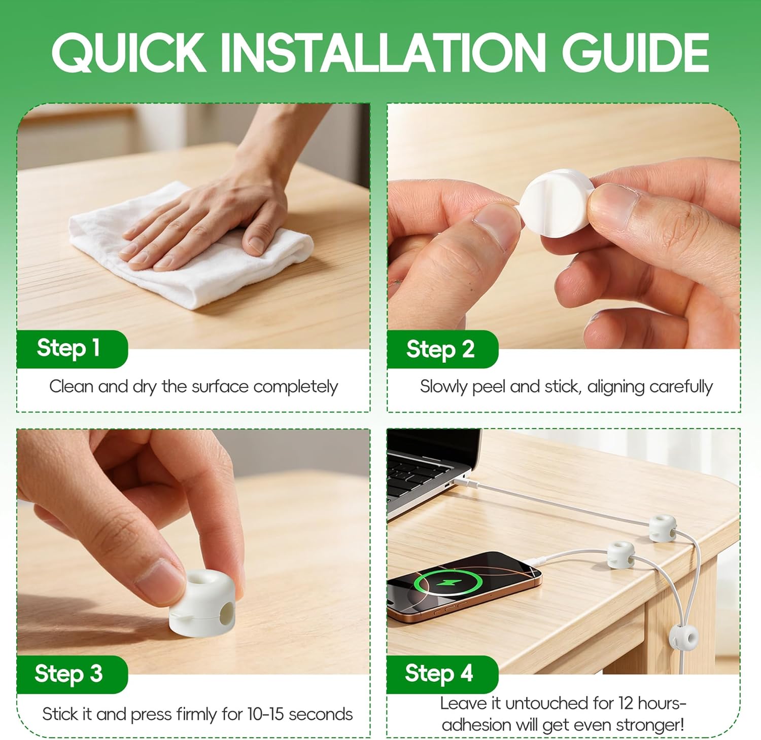 8-Pack Magnetic Cable Management Clips, Silicone Cord Organizer, Under Desk Adhesive Cable Staples, Stick-On Wire Holder Keeper for Home Office, Nightstand, Cable Clamps Organization (White)