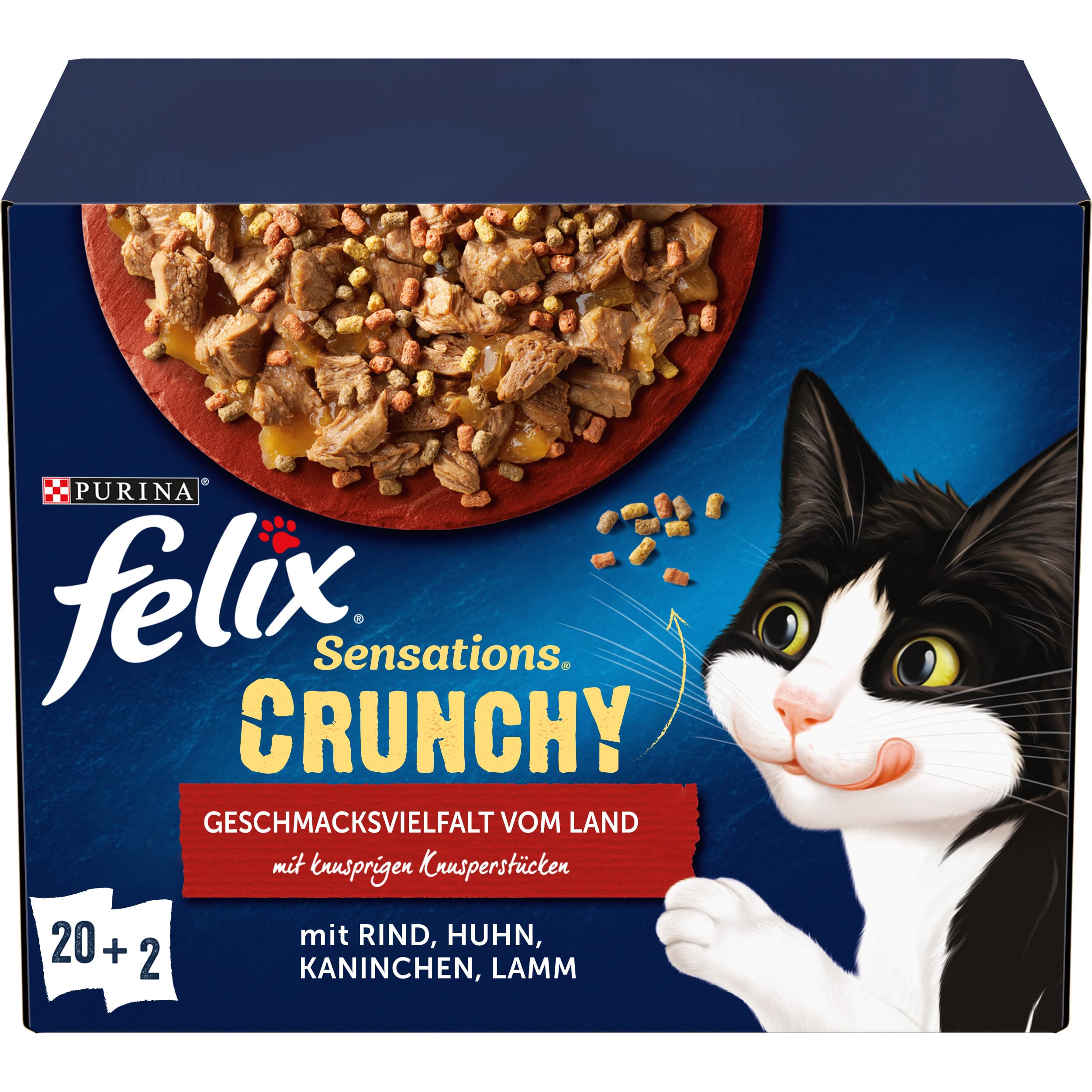 FELIX Sensations Crunchy Comida para Gatos húmeda en gelatina, Mezcla de variedades, 4 Unidades (4 x 20 Bolsas de 85 g)