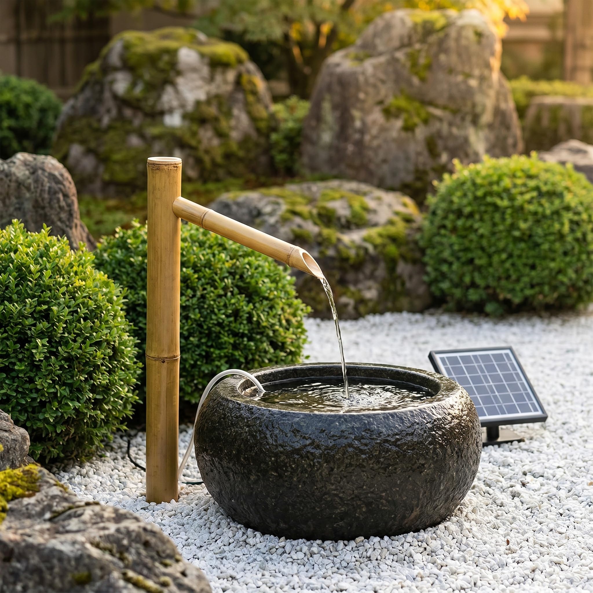 Fontana Solare, Kit Laghetto da Giardino Giapponese con Pannello Solare da 6w, Pompa, Filtro Dellacqua E Tubo da 2 M per Patio, Decorazione per Interni/Esterni