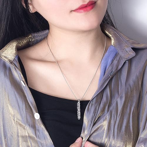 Miniatura 5 de Dankadi Collar de plata 925 para mujer, collar con colgante cilíndrico con patrón bohemio, cadena de serpiente de plata 100% original, 17.7-23.6 in