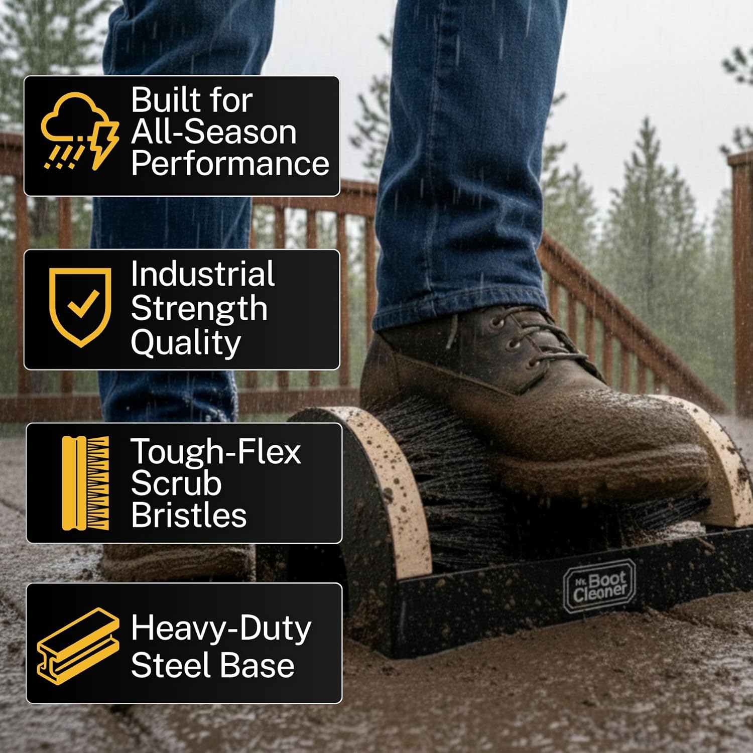 Heavy Duty Boot Brush Cleaner Outdoor Floor Mount or Portable Commercial Boot Scraper/Scrubber with Hardware, Wood