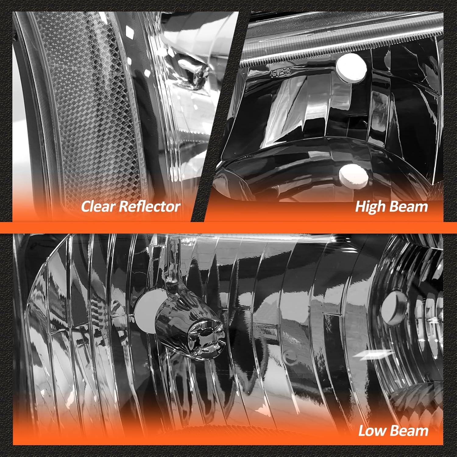 Headlight Replacement Fit 2003-2006 Chevrolet Silverado/Avalanche 1500/2500/3500, Black Housing Clear Lens Clear Reflector Left & Right Pair