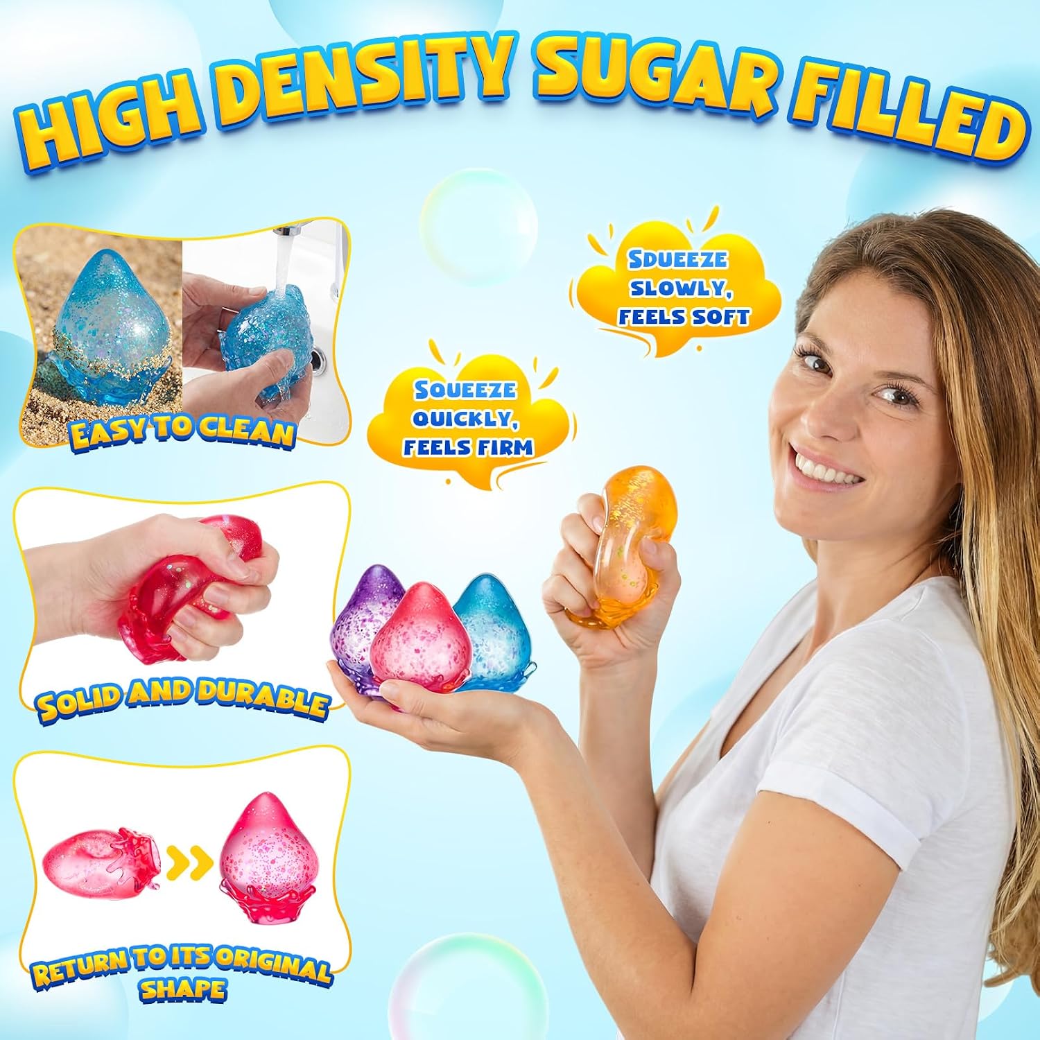 4 Pcs Gummy Squeeze Drop Fidget Gift,Malt Sugar Drop, Adult Cute Sensory Fidget Autism Stress Ball for Anxiety Stress Relief Thing ADHD Office Mental Health Gifts Prizes Autism Party Favors