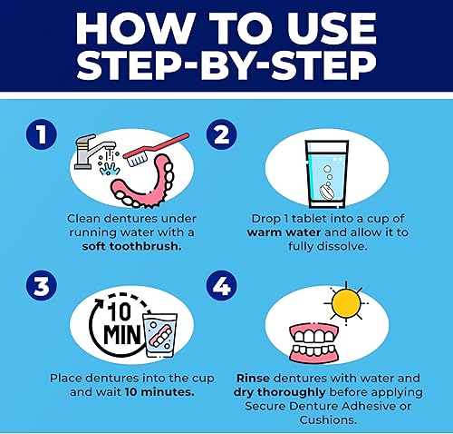 Miniatura 4 de Secure Tabletas de limpieza diaria, fórmula de pH 9, limpia a fondo las dentaduras postizas, combate olores, manchas y gérmenes, para dentaduras,