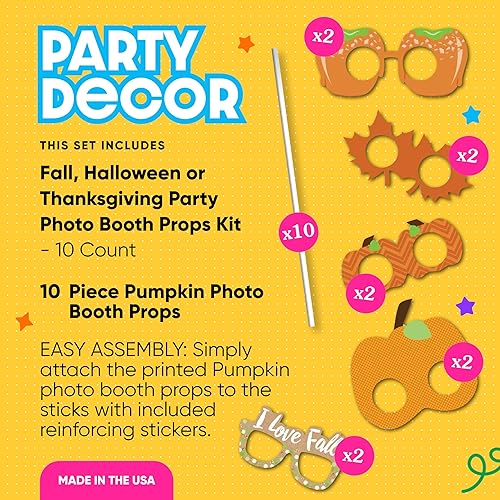 Miniatura 4 de Big Dot of Happiness Vasos y máscaras de calabaza, kit de accesorios para cabina de fotos de otoño, Halloween o Acción de Gracias, 10 unidades