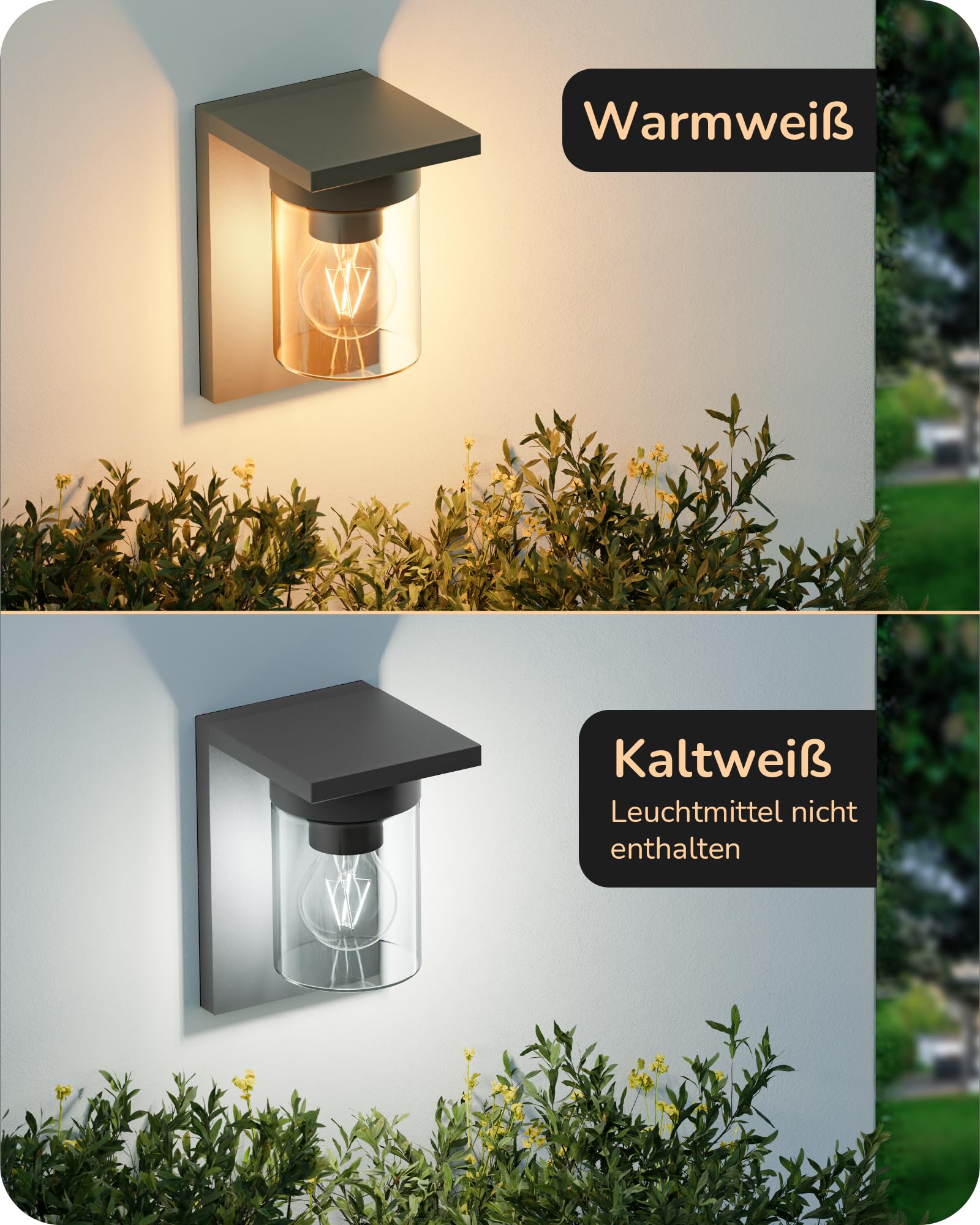 EDISHINE Außenwandleuchte mit Klarglas, E27, IP44, Anthrazit | Aluminiumgehäuse, ohne Leuchtmittel, für Hauswand, Garage und Vordach, 19,1 × 12 × 15 cm