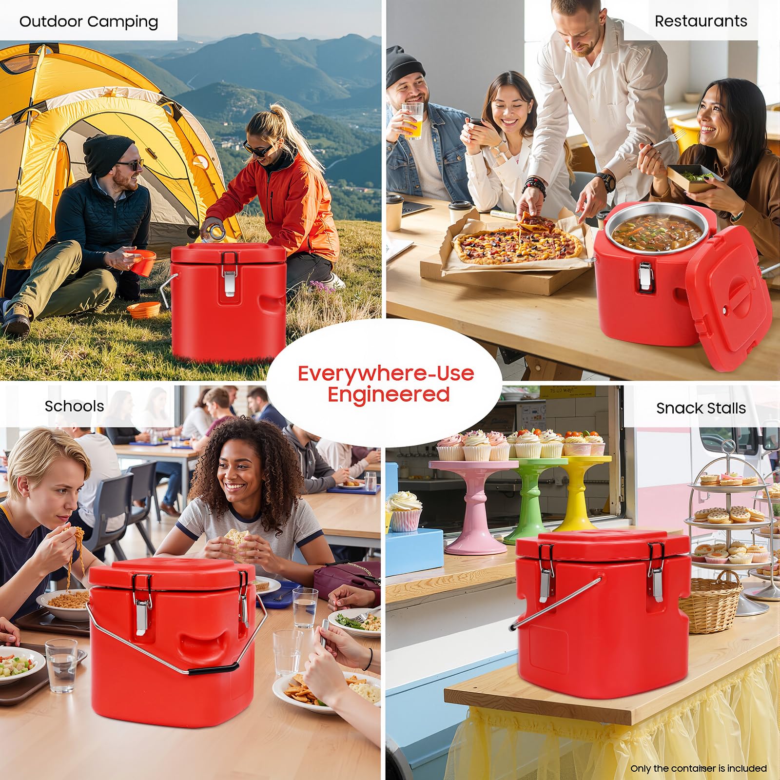 Treeisland Isolierter Suppenbehälter, 9,5 l Speisentransportbehälter mit Deckel, Transport Thermobehälter für Speisen und Getränke, Rot