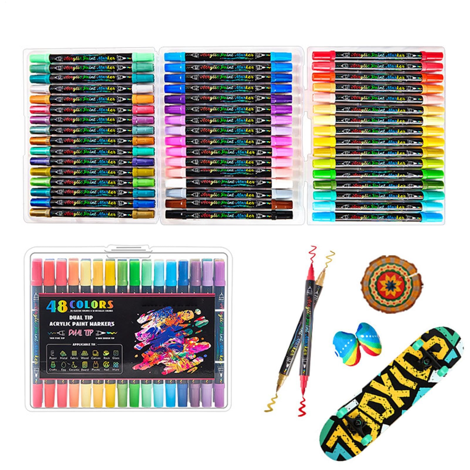 Rotuladores Para Libros De Colorear, Bolígrafos Para Bocetos, 48 Colores Acrílicos Con Punta Fina Y De Pincel Para, Dibujar, Niños, Vidrio, Tela Y Madera