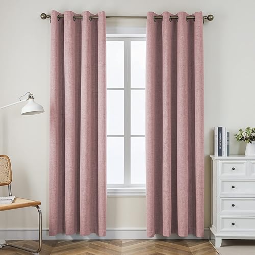 Cucraf Cortinas opacas completas, aspecto de lino sintético, aislamiento térmico y ojales, para dormitorio, sala de estar, juego de 2, 52 x 95