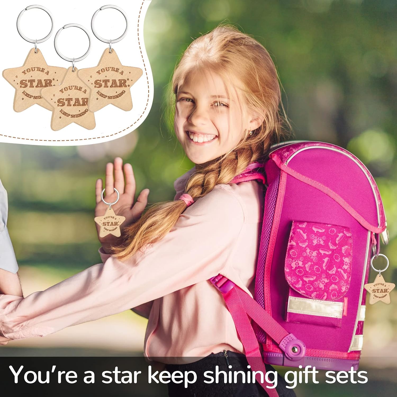 Roowest 25 Sets Star Keychains Bulk Inspirational Wooden You're a Star Keychains Bulk and Organza Bags Back to School Gifts for Student Teacher Coworker