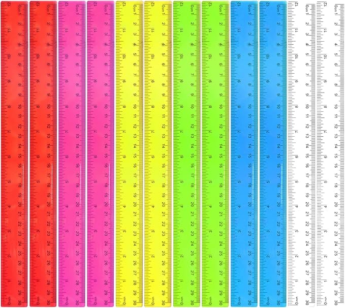12PCS Plastic Ruler 30cm/12inch Colorful Ruler Shatterproof Straight ...