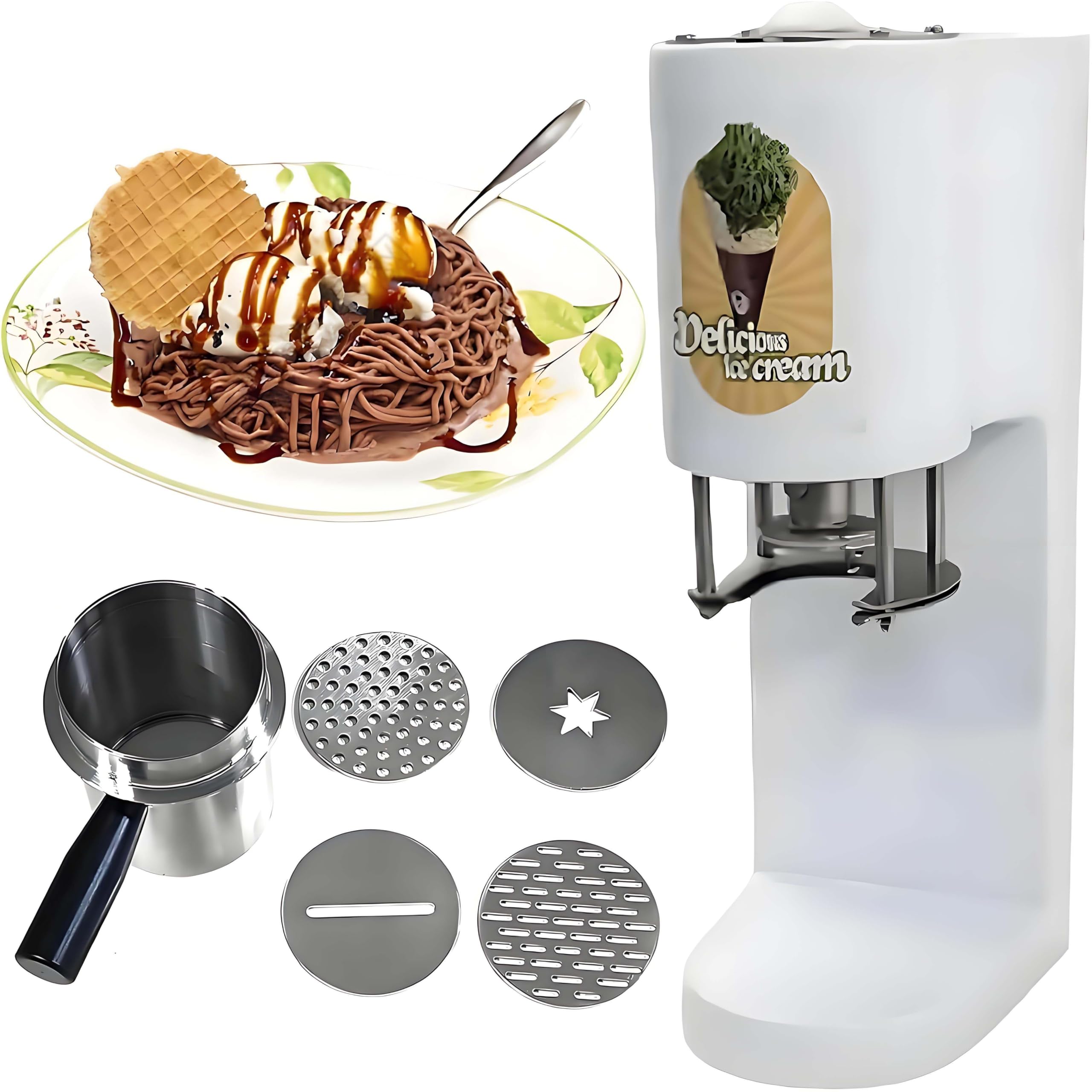 Máquina mezcladora de Helado Comercial, prensadora de Helado de Espagueti, máquina para Hacer Helados con Forma de Fideos para heladerías, Bares, cafeterías, restaurantes y Snacks. White