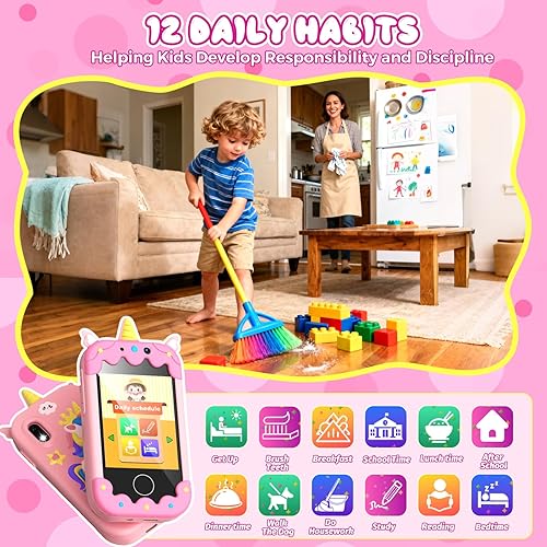 Miniatura 5 de Teléfono inteligente para niños para niñas, pantalla táctil HD de 2.8 pulgadas, teléfono celular de doble cámara para niños, teléfono de juguete de