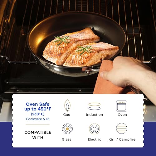 Miniatura 4 de Legend Cookware Sartén antiadherente SuperStainless  Acero inoxidable de 5 capas + aluminio  2 capas sin PFOA antiadherente  Todas las superficies
