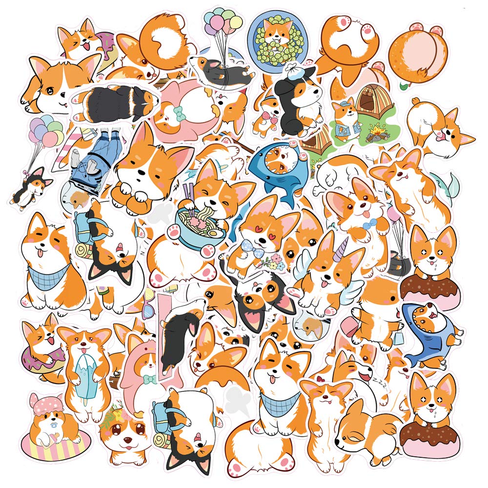 Cute Puppy Stickers, Kids Stickers [50 Pack] Personalized Computers Laptop Skins, Waterproof Vinyl Decals for Water Bottle, Reward for Kids (Corgi)