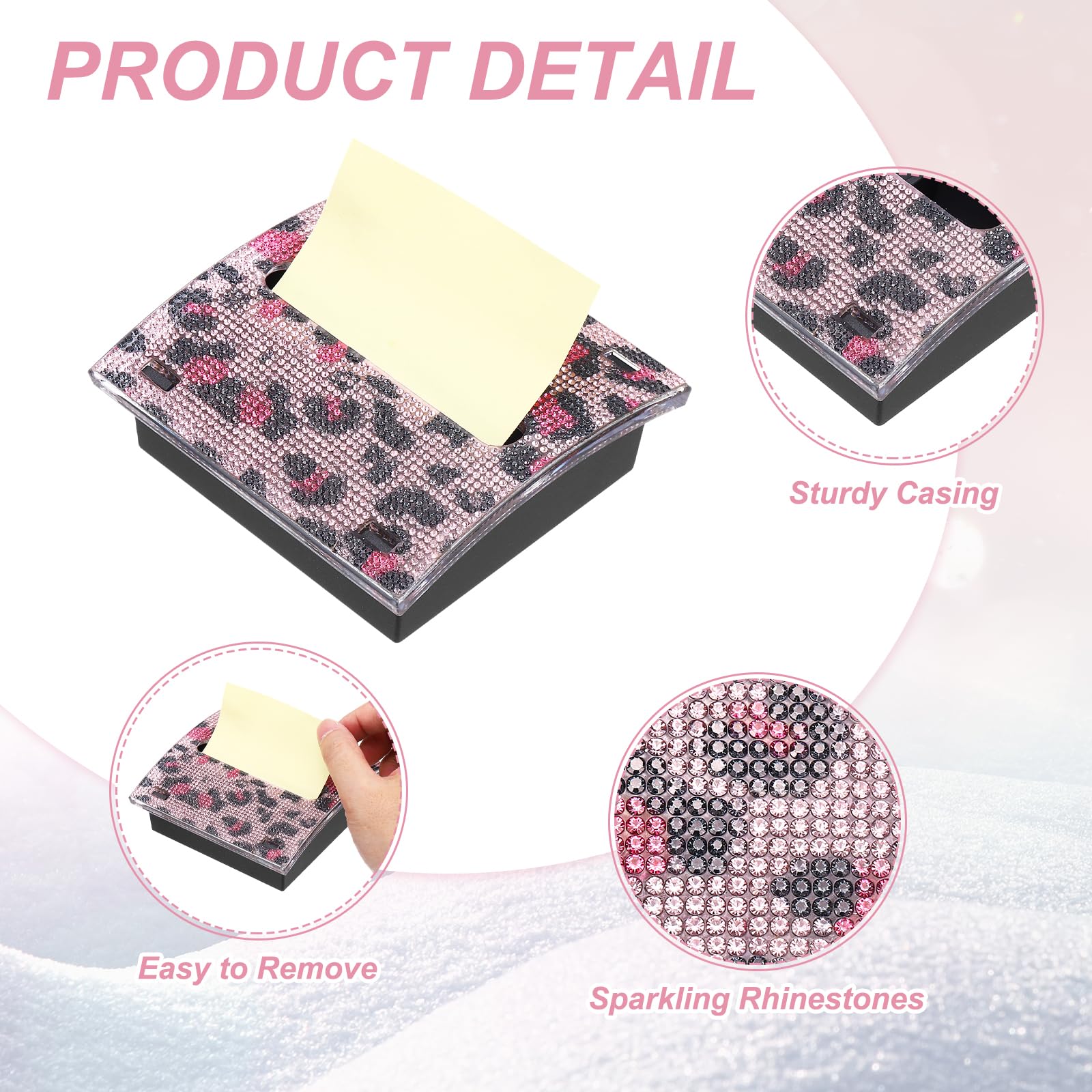PATIKIL Stick Note Pad Holders, 4 x 4 Inches Rhinestone Sticky Note Dispenser Memo Pad Holder Office Desk Organizer Supplies for Office Home Desk Organization, Pink Leopard - Image 3