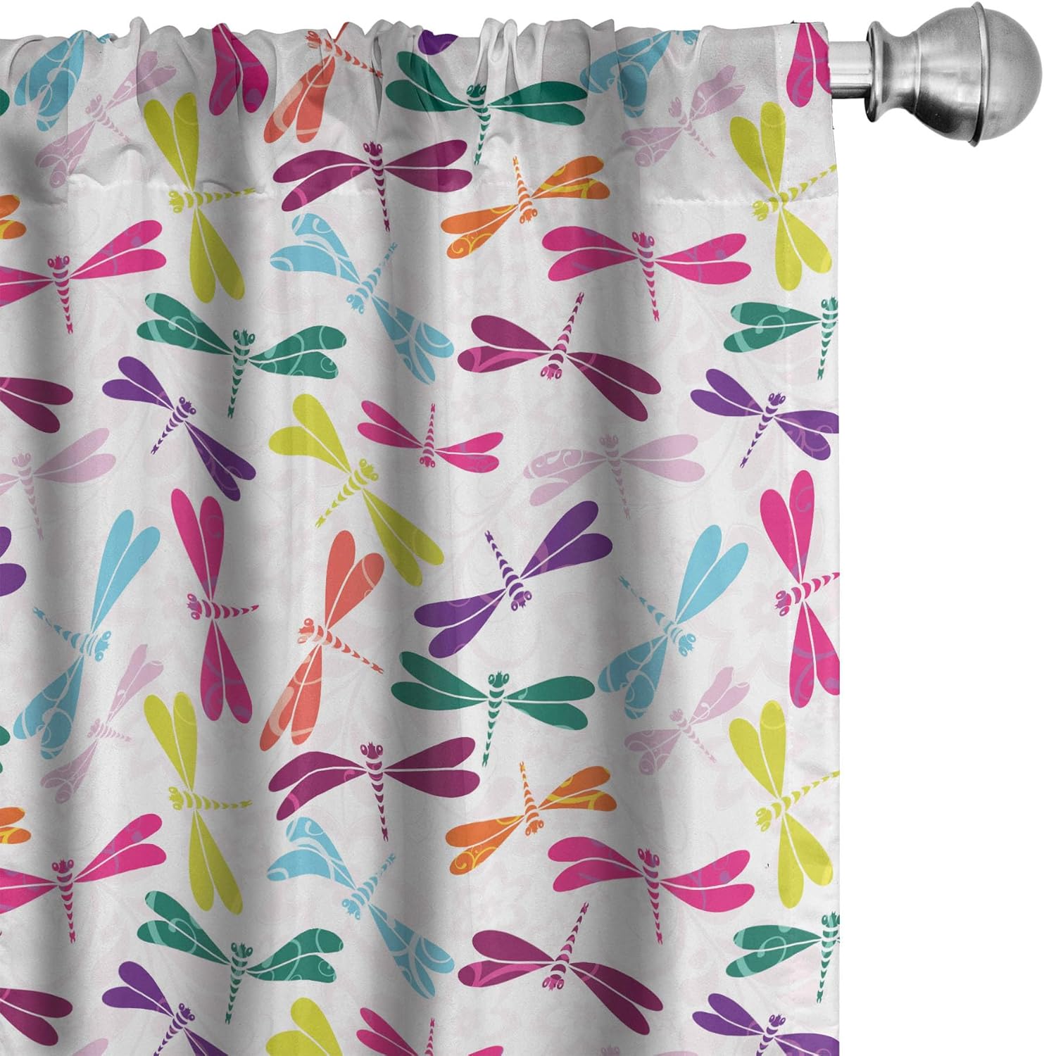 Ambesonne Dragonfly Window Curtains, Playroom Birthday Bunch of Winged Animals Floral Pattern, Lightweight Decor 2-Panel Set with Rod Pocket, Pair of - 28" x 95", Magenta Green
