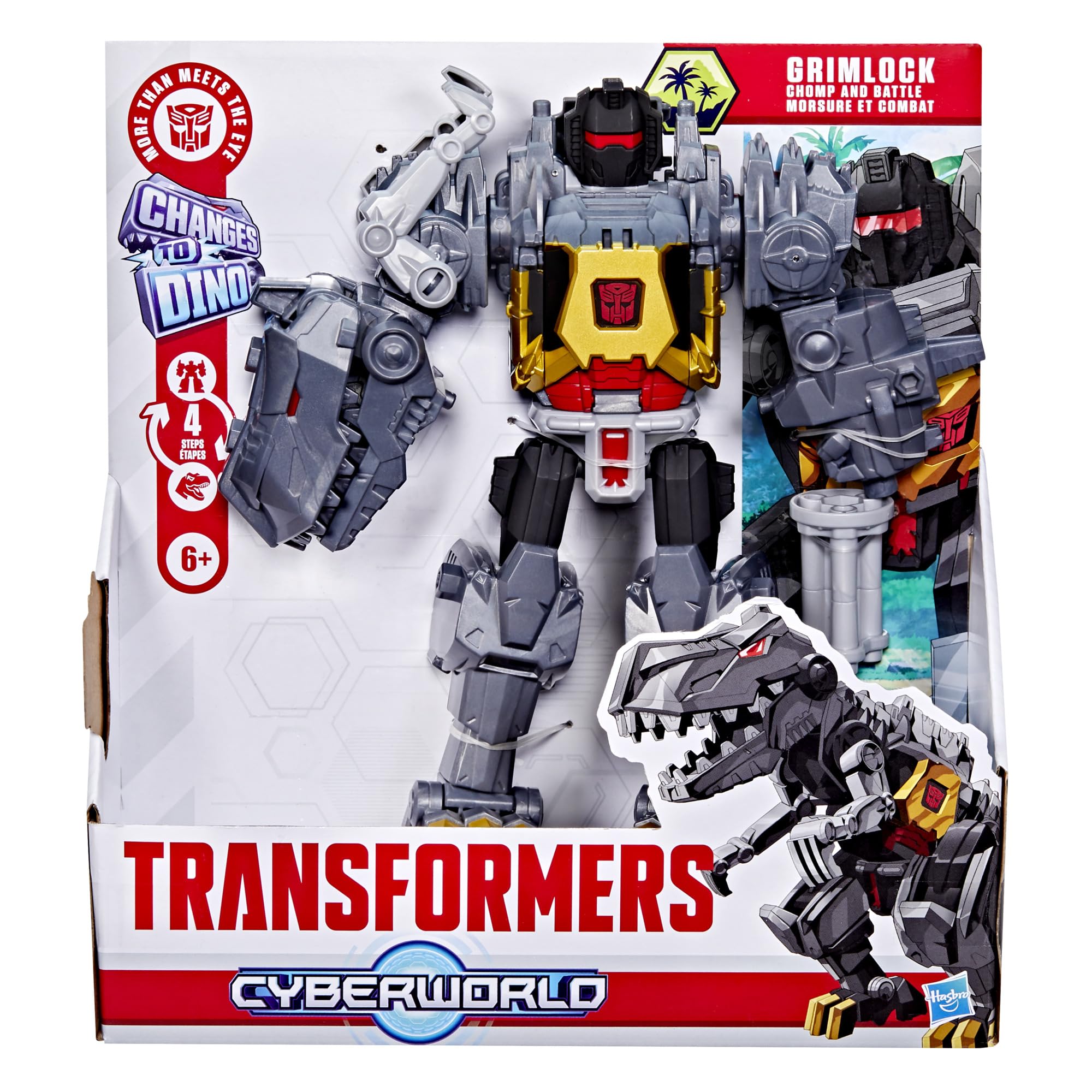 TRANSFORMERS Cyberworld Grimlock Chomp & Battle 9-Inch Action Figure, Quick Change to Dino Mode, Robot Toys for Boys & Girls 6+ Years