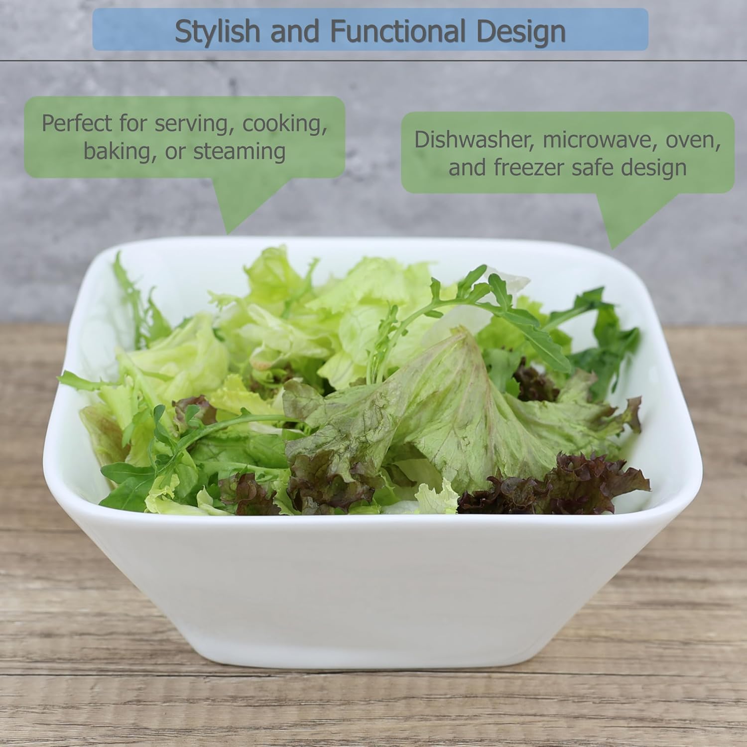 EIKS Ceramic Square Bowl, Capacity 1.25L (42oz)