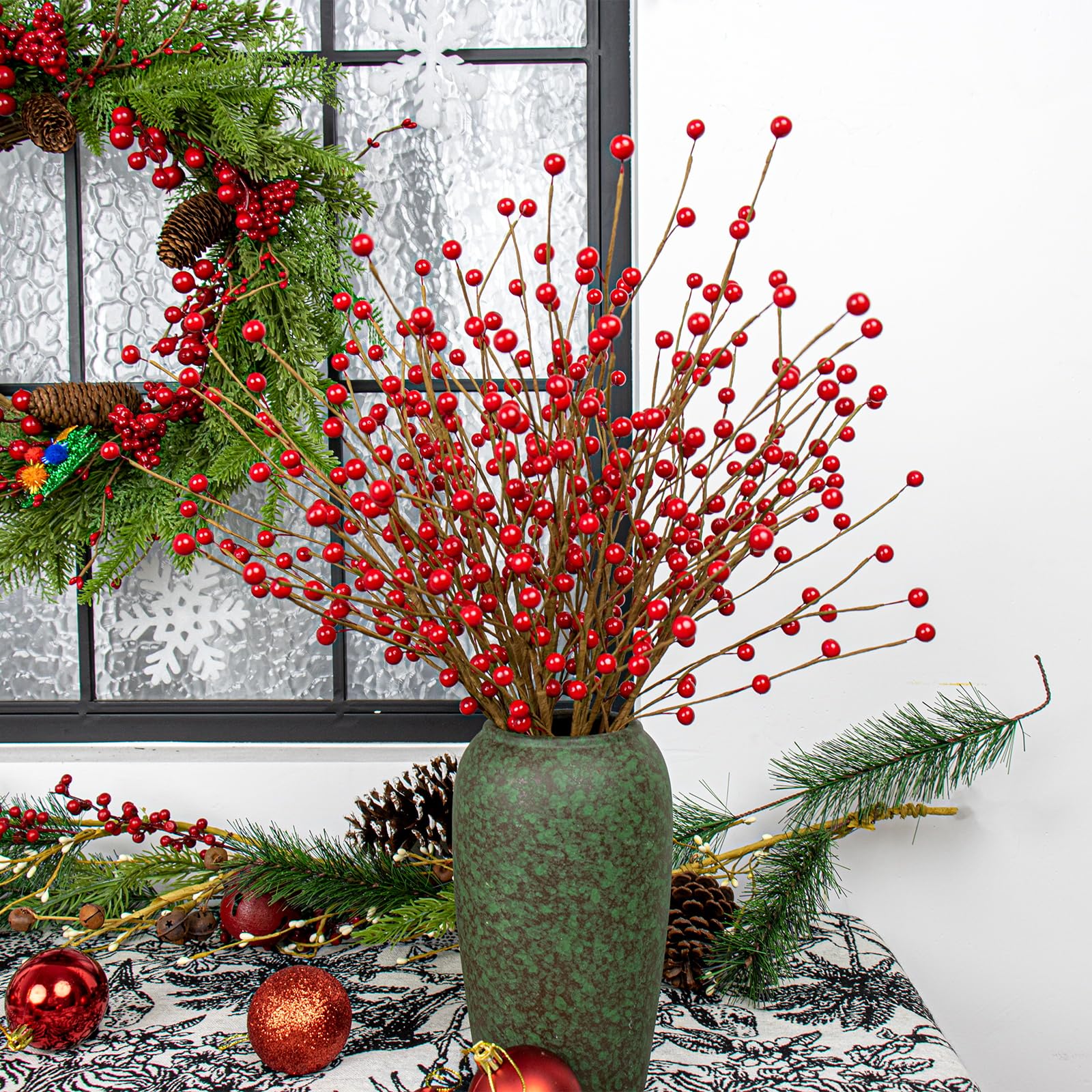 JINGHONG 6-Pack Artificial Red Berry Picks - 16.5" Holly Stems For Christmas Tree & Holiday Decor - View #11