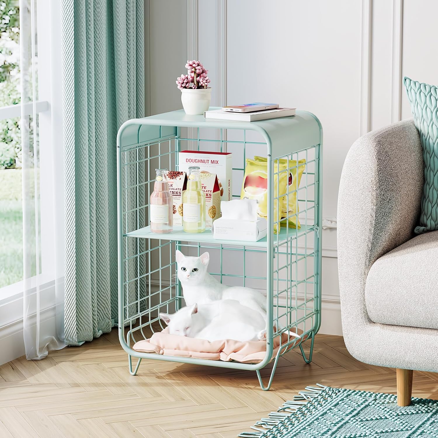 APEXCHASER Cute Nightstand for Kids,3 Tier Metal Side Table,Mint Green image 5