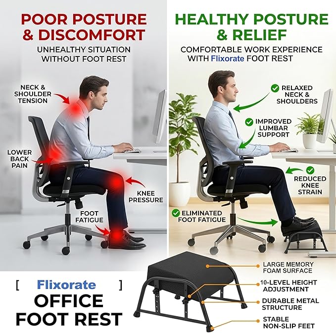 Reposapiés ergonómico ajustable de 10 niveles con espuma viscoelástica miniatura 3