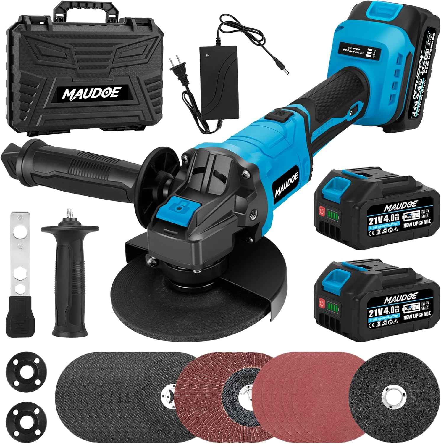 5" Cordless Angle Grinder, Brushless Power Grinder Tool Kit with 2 x 4.0Ah Batteries, 125MM, 10000 RPM Amoladora Inalambrica with 8 Cutting Discs for DIY, Cutting, Grinding, Polishing, Rust Removal