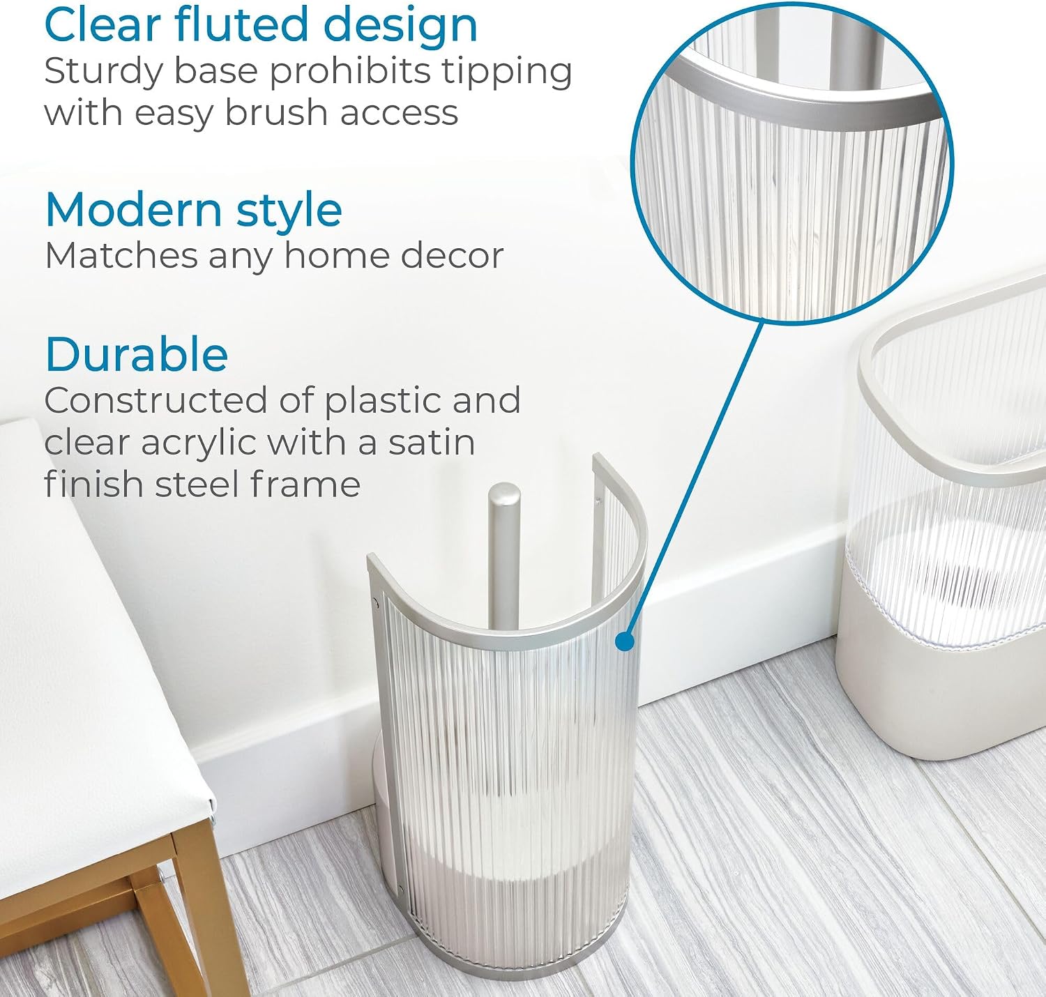 iDesign Fluted Bowl Brush, Clear/Satin Gray image 4