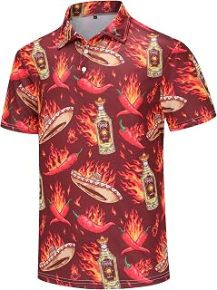 Men's Polo Shirts Funny Golf Shirts for Men Short Sleeve Hawaiian Print Performance Shirts