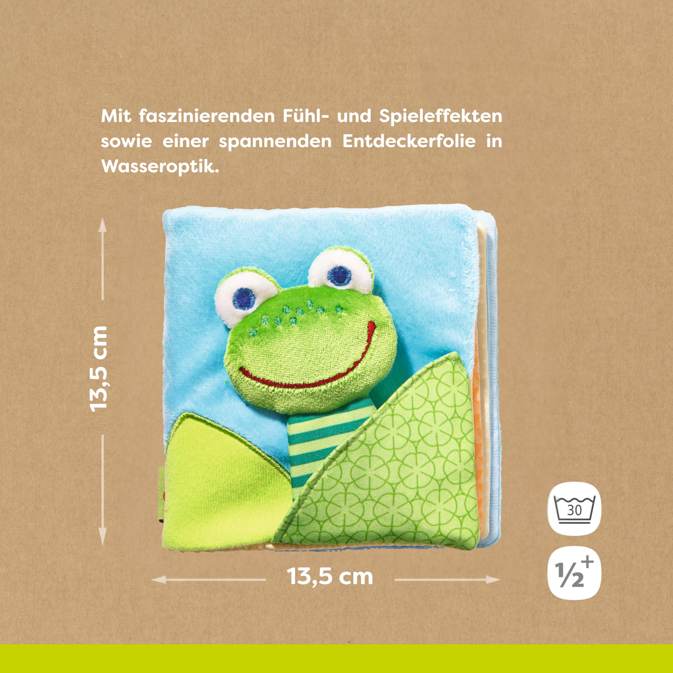HABA Livre Grenouille Magique – Livre en Tissu avec Effets Miroir & Textures, Jeu Doux pour bébés dès 6 Mois, stimule Sens et motricité – 1302097001
