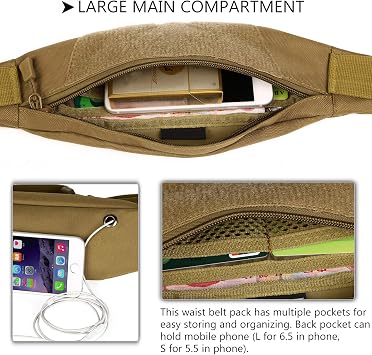 タクティカル ランニング ウエスト パック ベルト ミリタリー フィットネス ファニーバッグ スリング ヒップ バンバッグ Molle アーミー ランバー ギア ポケット パッチ付属、ブラウン、s