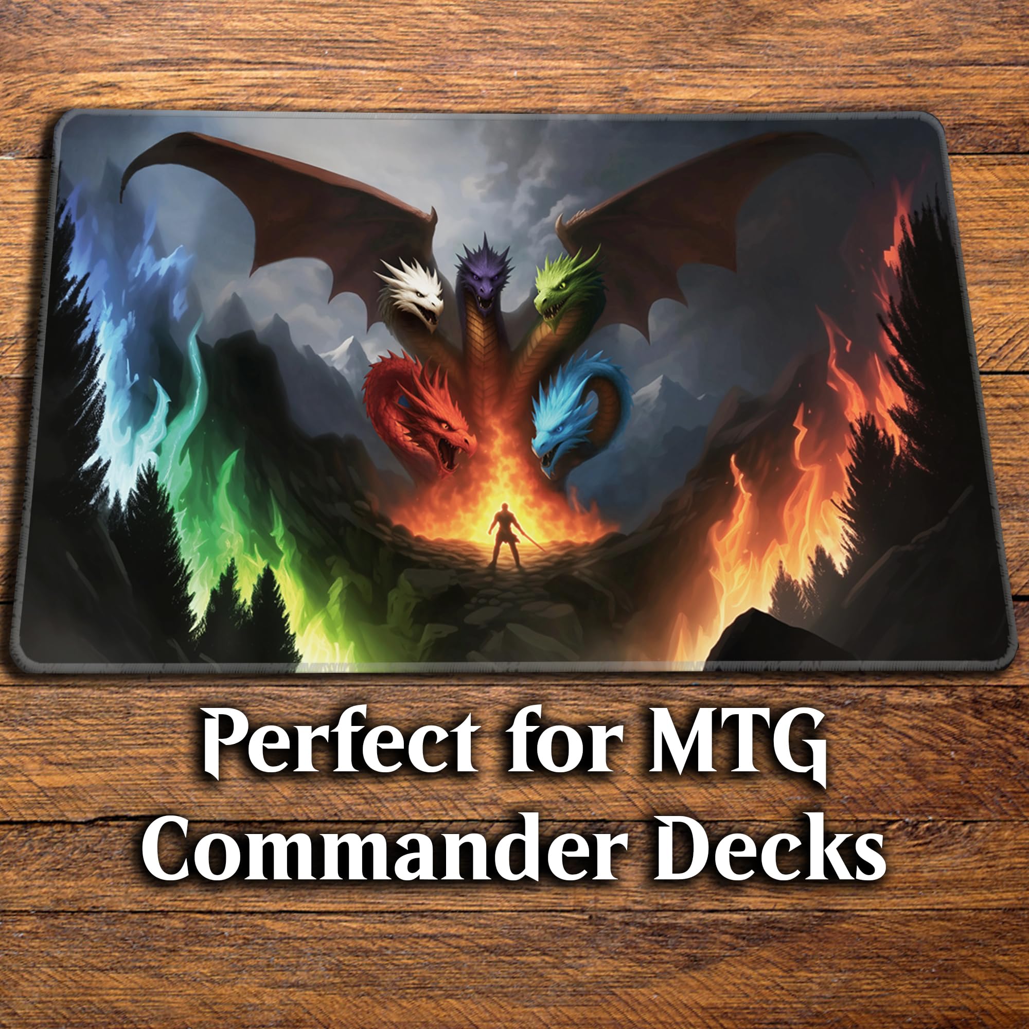 Tapis de Jeu de Cartes - Bordure Cousue de qualité supérieure - Idéal pour Les Decks Commander de Magic: The Gathering (Dragon à 5 têtes)