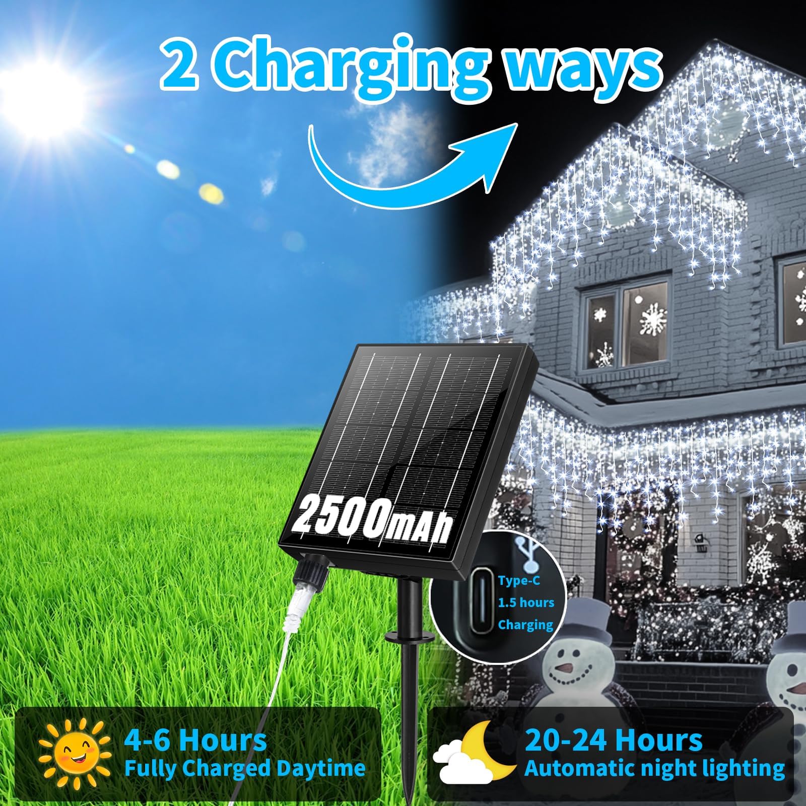 RJEDL 2500mAh Solari Luci di Natale da Esterno,25+5M 800LED Impermeabile Luci Natalizie da Cascata,Con 8 Modalità &Timer e Memoria Luci di Natale da Esterno per Balcone Finestra Casa Ringhiera