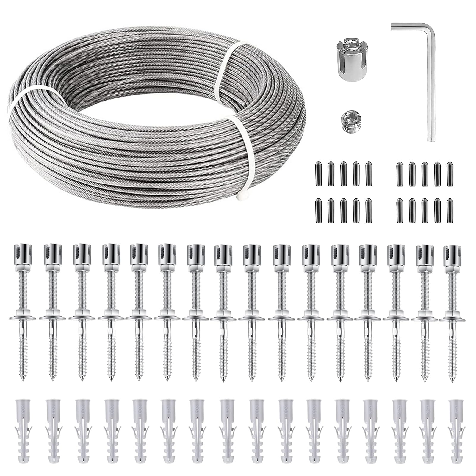 Treillis Support Pour Plantes Grimpantes En Acier Inoxydable - Kit Avec Corde & Supports Muraux (16 Supports, 24m Corde)