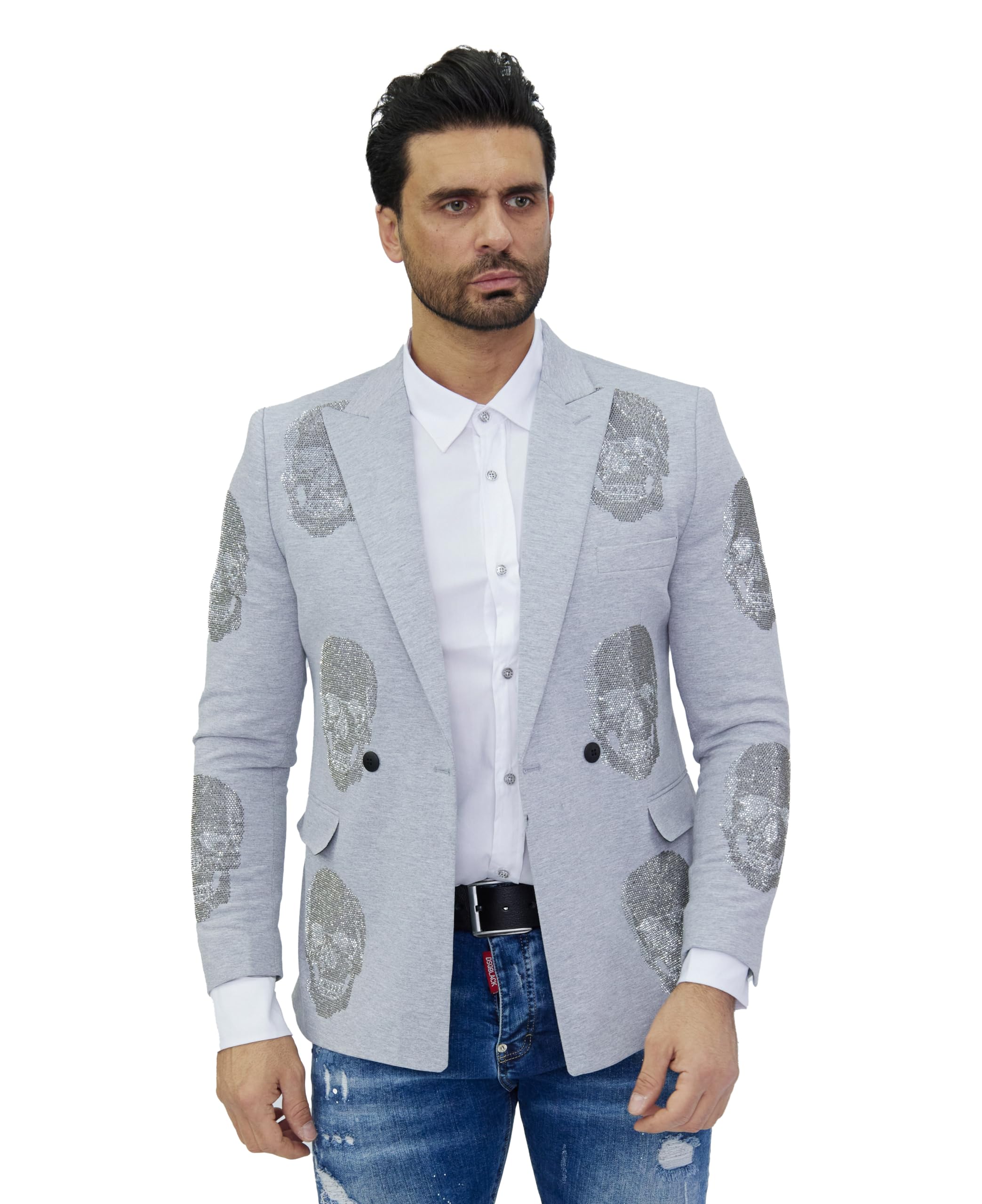 DENIM DISTRIQTElegant Men's Rhinestone Skull Jacket in Classic Design