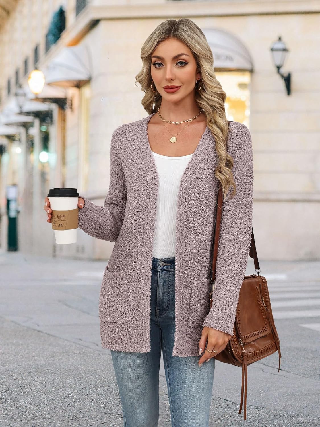 Women’s Popcorn Fuzzy Knit Cardigan Open Front Long Sweaters for Fall Winter - Image 6
