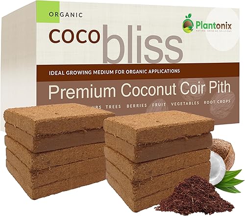 Coco Bliss (8.82 oz, 10 ladrillos) - Poca de coco de alta calidad con baja EC y pH - 100% orgánico y sustrato de tierra para macetas con