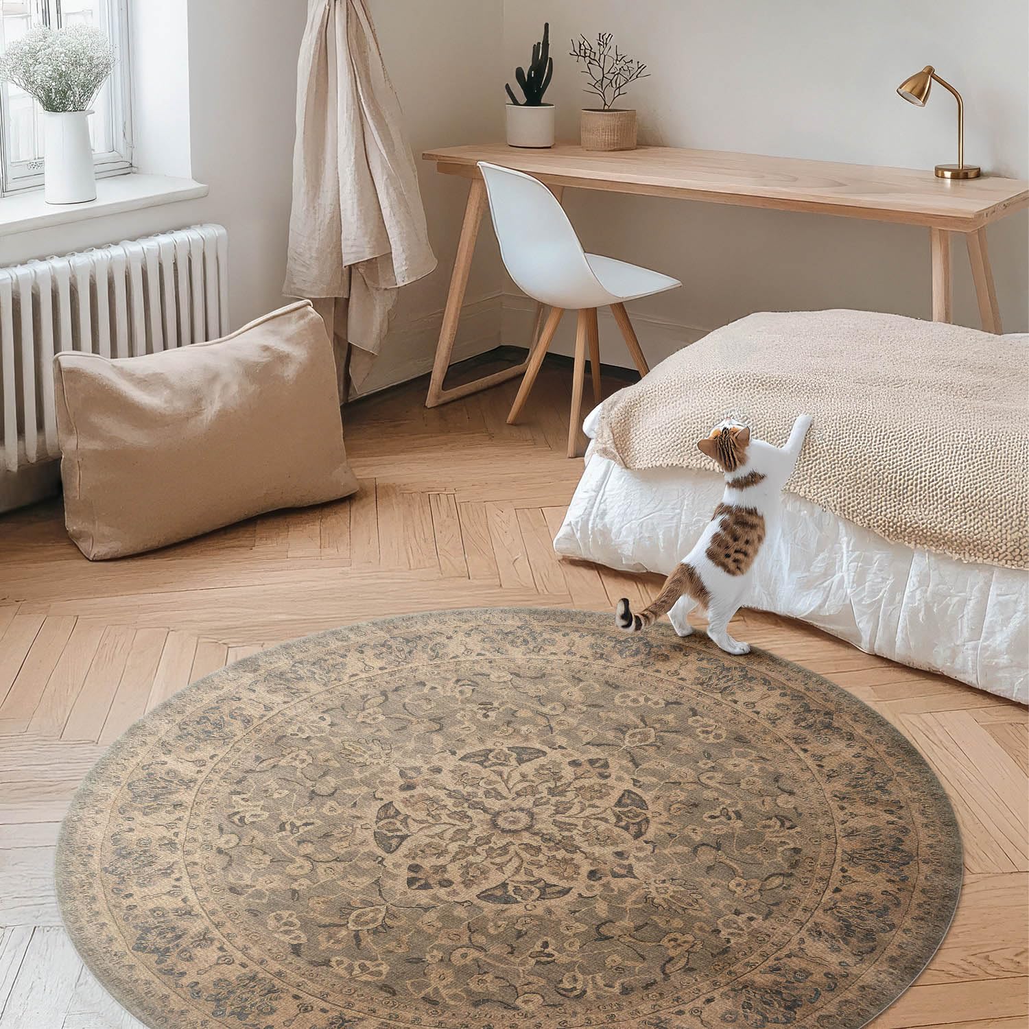 Tapis du Sol Vinyle ø130 cm Rond Maison Deco Entretien Facile Résistant à la Rayure de Sol Cuisine pour Salon Chambre Intérieur PVC Durable et élégant - Harmonie des Couleurs