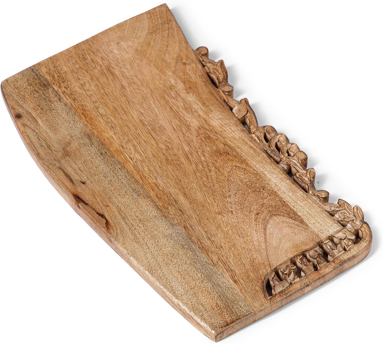 Lightnpro Hand Carved Wooden Chopping Board - Cutting Board for Kitchen - Decorative Rustic Charcuterie Reversible Solid Wood Platter for Bread, Cheese & Vegetables - 16 Inch Natural Burnt