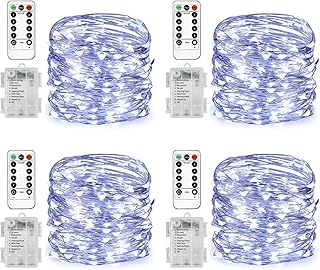 Homemory 4 Pack 20 Ft 60 LED Fairy Lights Battery Operated String Lights with Remote Waterproof 8 Modes Firefly Twinkle Christmas Lights for Party Bedroom Wedding Decorations(Cool White)