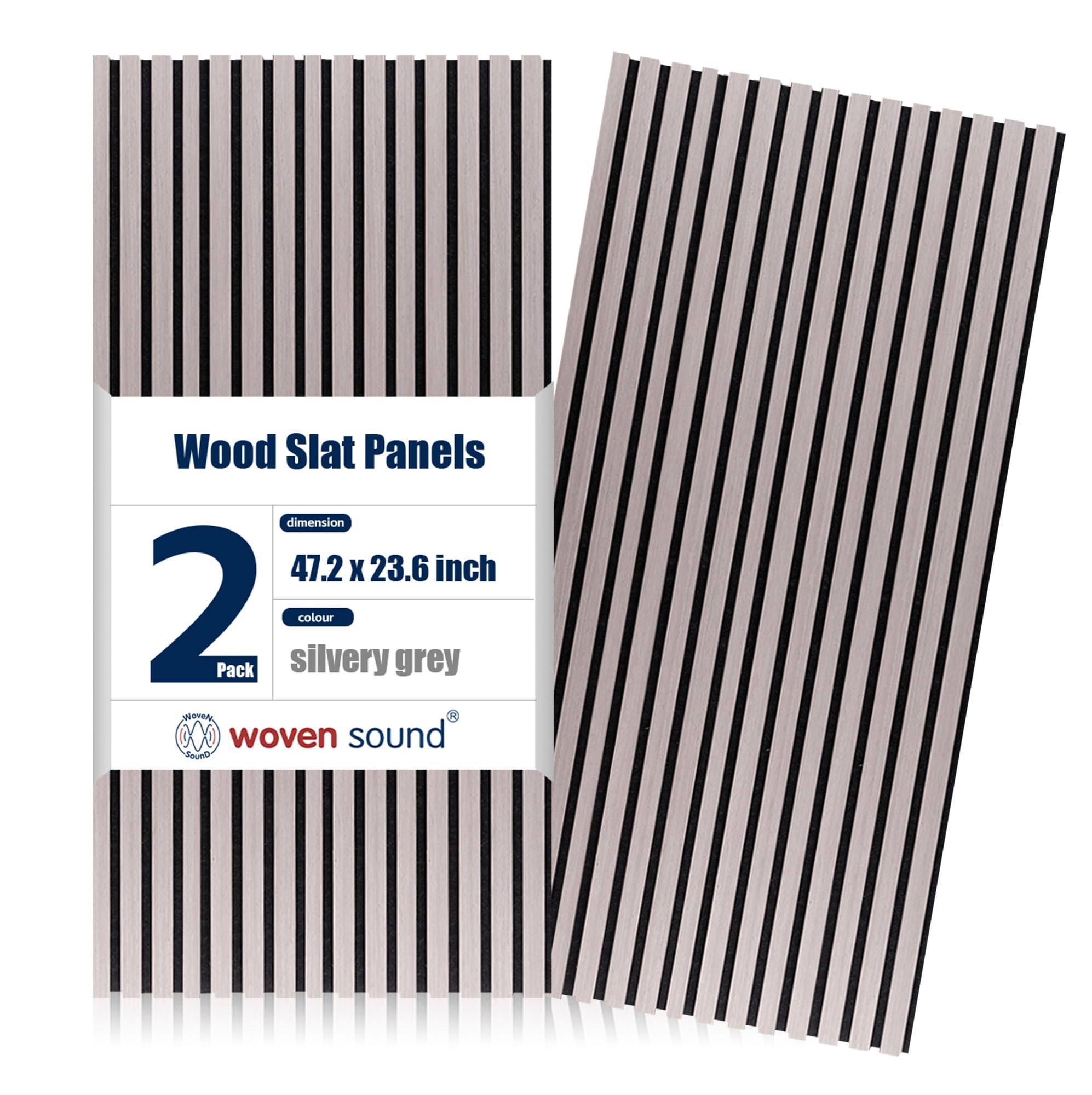 Woven Sound Wood Panels for Wall, Functionality and Durability, Enhanced Acoustic & Sound Proof Fluted Design, Versatile Wood Slat Wall Decor for Home & Office, 2 Pack Silver Gray, 47.2x23.6 Inch