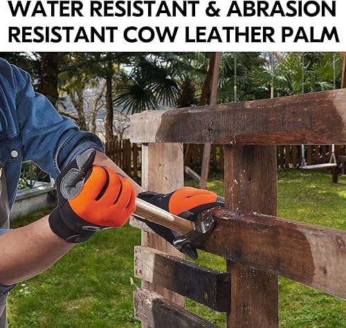 Miniatura 10 de Vgo... 1 par de guantes de trabajo de seguridad antivibraciones, guantes de mecánicos, guantes de trabajo de cuero multiusos (talla L, negro y gris,