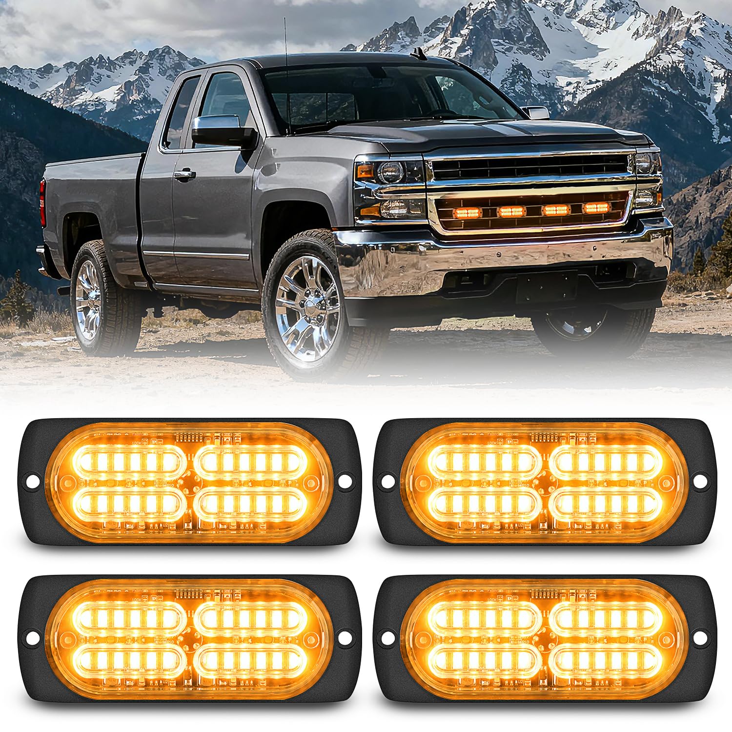 Nilight 4PCS 24LED Amber Strobe Light 12V/24V Grille Surface Mount