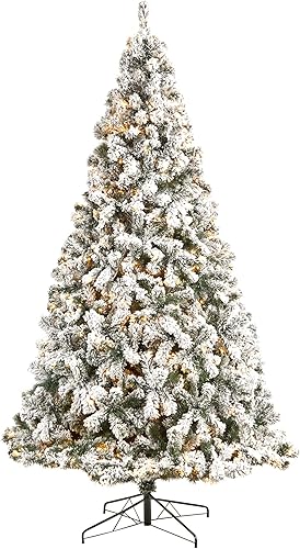 Nearly Natural Árbol de Navidad artificial de abeto de Virginia Occidental de 9 pies con 650 luces LED transparentes y 1320 ramas flexibles