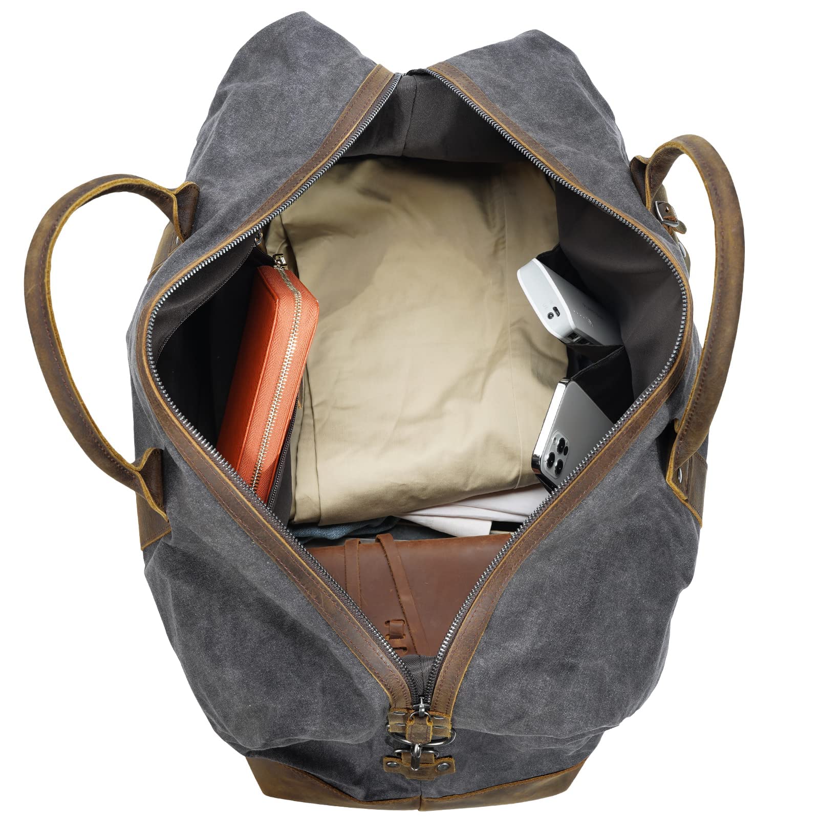 Polare 23 wasserdichte Reisetasche, gewachstes Segeltuch, Rindsleder, Gepäck, Wochenender, Übernachtung, Handgepäcktasche