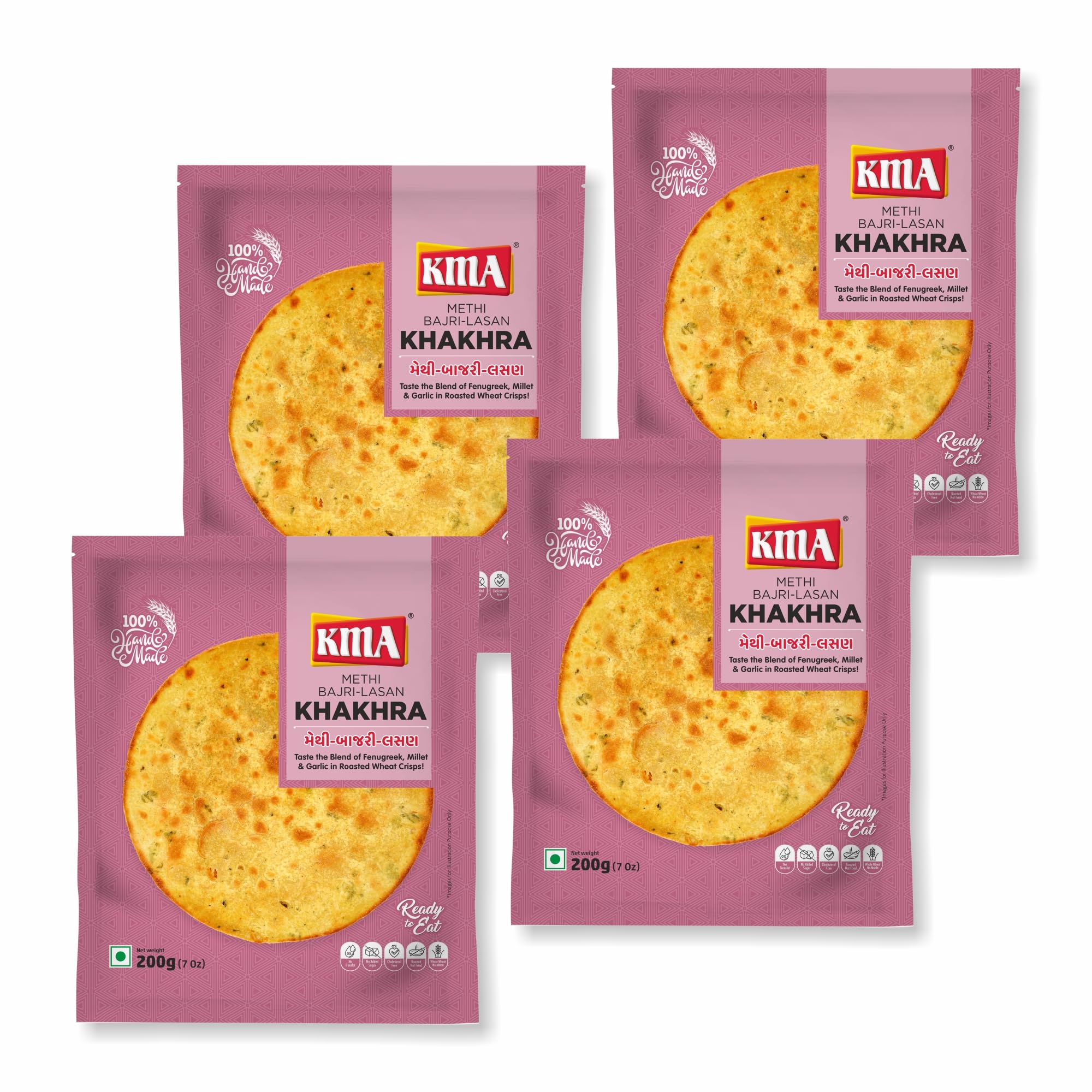 KMA Methi Bajri Lasan Khakhra 800g (4 packs * 200g each) - Handmade Roasted Fresh Gujarati Snacks , Crispy & Nutritious with Rich Flavor of Millet , Fenugreek & Garlic , Healthy Diet , Ready to Eat Indian Multigrain Delight , Easy to Carry , Low Calo (B09R4PVHGP) Amazon Price History, Amazon Price Tracker