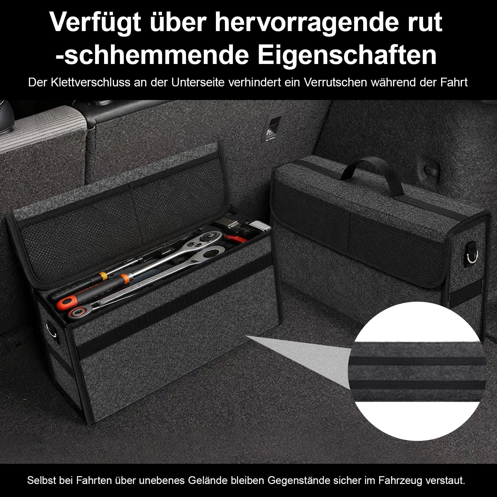 2 Stück Auto Organizer Toolbag, 45 x 15 x 24 cm Kofferraumtasche Toolbag, Kofferraum Organizer aus Filz mit Tragegriff und verstellbare Schulterriemen, Auto Kofferraumtasche für alle Fahrzeuge